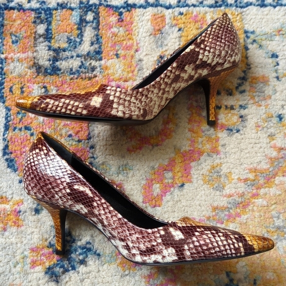 Anine Bing Devon Python Embossed Leather Pointed Toe High Heel Pumps Brown 38 - Picture 7 of 15